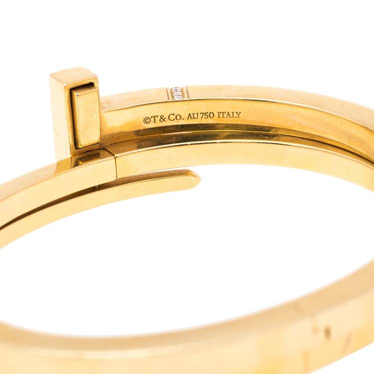 Pre Owned Tiffany & Co. T Square Diamond 18K Yellow Gold Wrap Cuff Bracelet