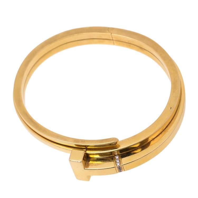 Pre Owned Tiffany & Co. T Square Diamond 18K Yellow Gold Wrap Cuff Bracelet