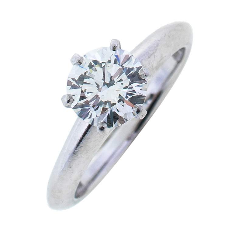 Pre Owned Tiffany & Co. 1.16ct Solitaire Diamond Platinum The Tiffany Setting Engagement Ring Size 50