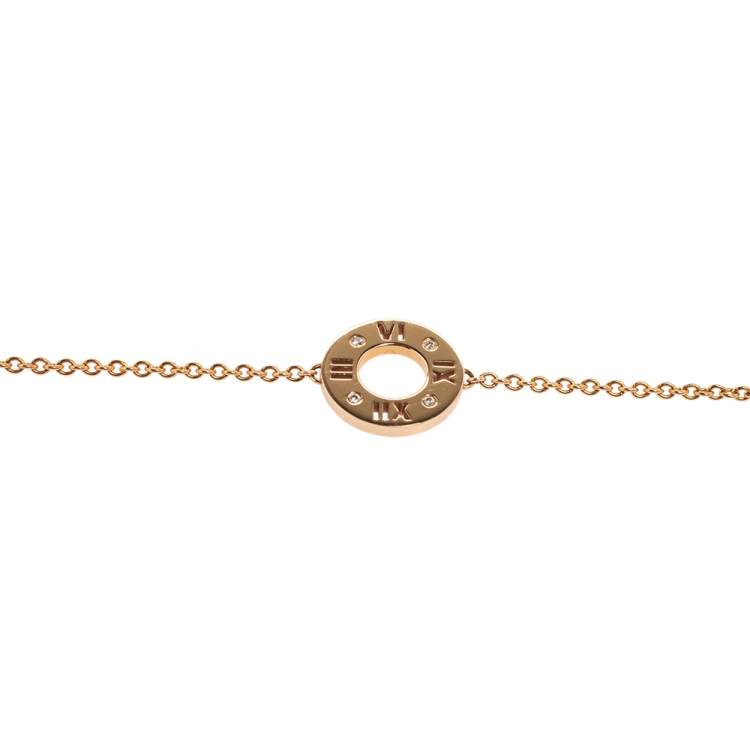 Pre Owned Tiffany & Co. Atlas Pierced 18K Rose Gold Diamond Bracelet