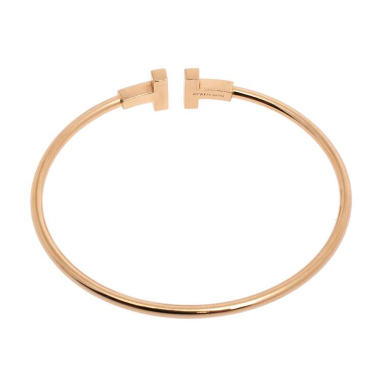 Pre Owned Tiffany & Co. T Wire 18K Rose Gold Narrow Open Cuff Bracelet 