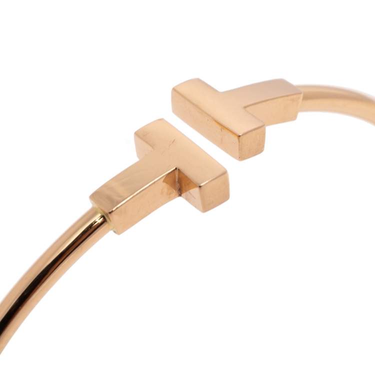 Pre Owned Tiffany & Co. T Wire 18K Rose Gold Narrow Open Cuff Bracelet 