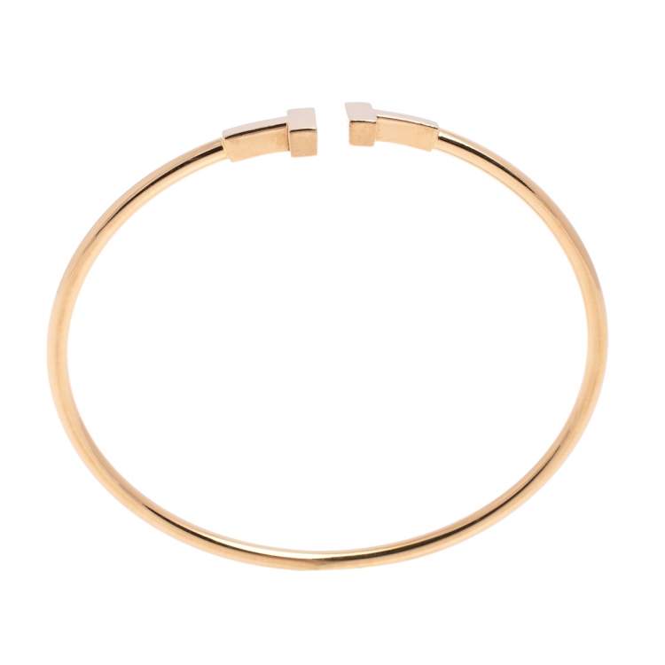 Pre Owned Tiffany & Co. T Wire 18K Rose Gold Narrow Open Cuff Bracelet 