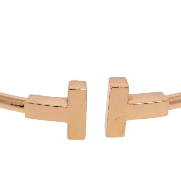Pre Owned Tiffany & Co. T Wire 18K Rose Gold Narrow Open Cuff Bracelet 