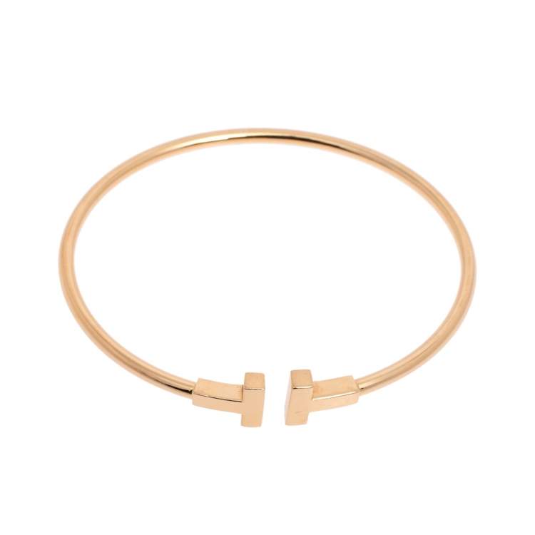 Pre Owned Tiffany & Co. T Wire 18K Rose Gold Narrow Open Cuff Bracelet 