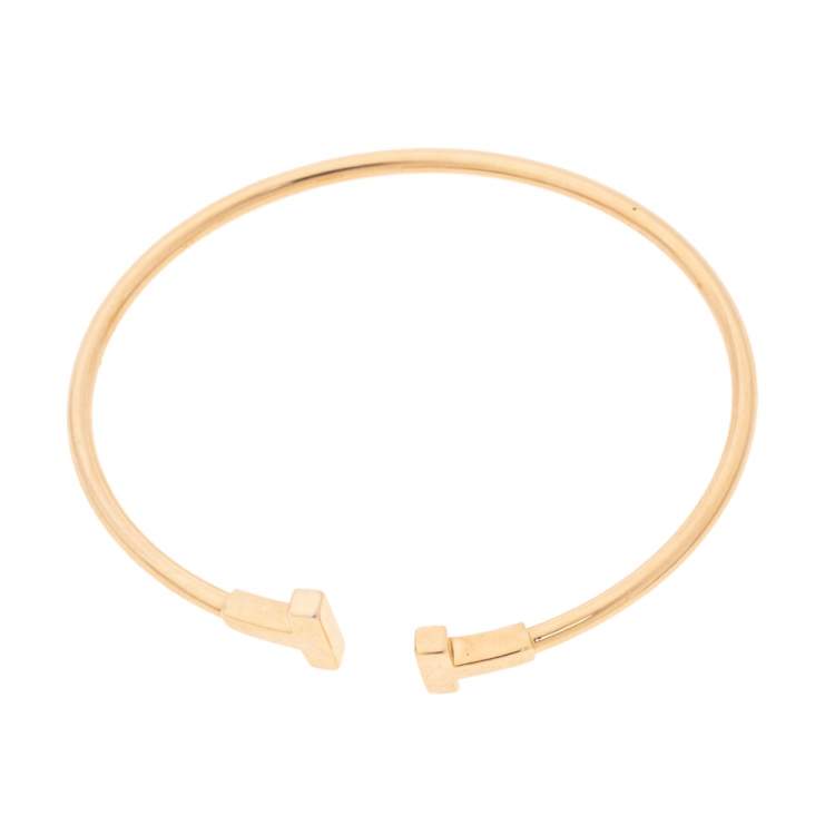 Pre Owned Tiffany & Co. Tiffany T Wire 18K Rose Gold Narrow Open Cuff Bracelet