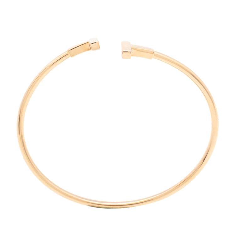 Pre Owned Tiffany & Co. Tiffany T Wire 18K Rose Gold Narrow Open Cuff Bracelet