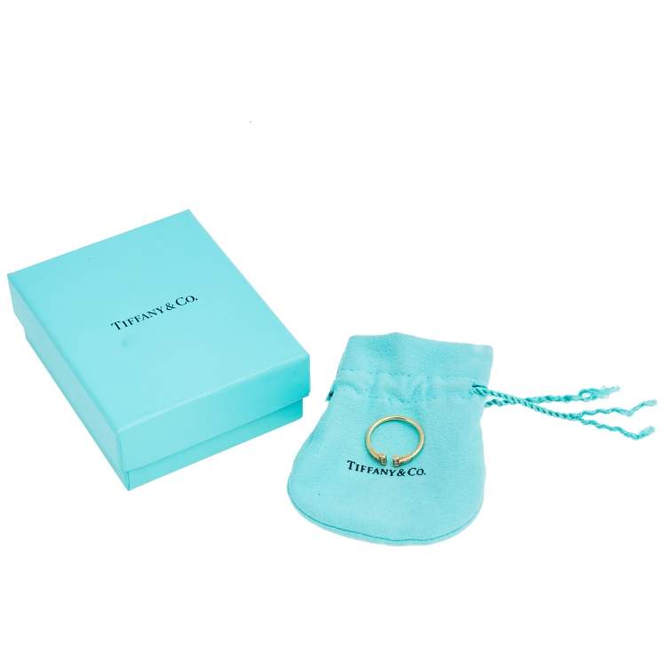 Pre Owned Tiffany T Wire Diamond 18K Yellow Gold Band Ring 56