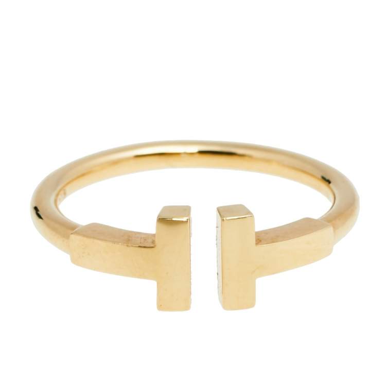 Pre Owned Tiffany & Co. T Wire 18K Yellow Gold Band Ring 49