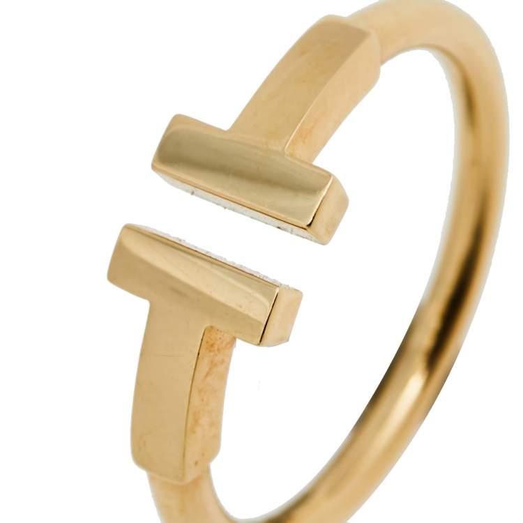 Pre Owned Tiffany & Co. T Wire 18K Yellow Gold Band Ring 49