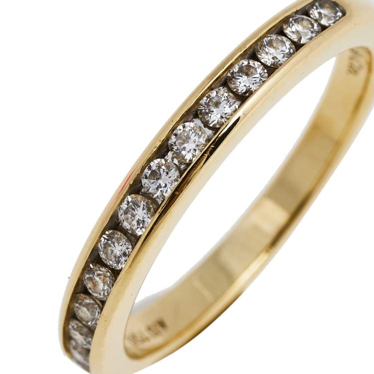 Pre Owned Tiffany & Co. Diamond 18K Yellow Gold Half Eternity Wedding Band Ring 50