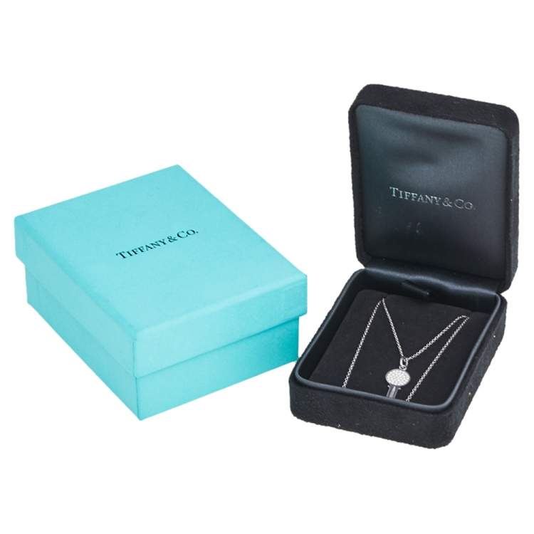 Pre Owned Tiffany & Co. Modern Key Round Key Diamond 18k White Gold Pendant Necklace