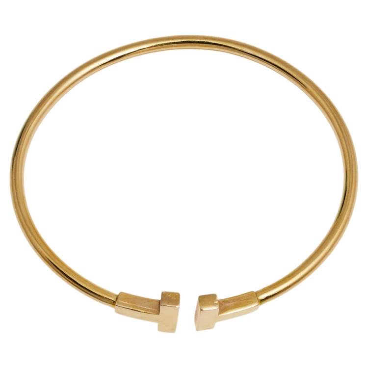 Pre Owned Tiffany & Co. T Wire Narrow 18K Yellow Gold Open Cuff Bracelet 