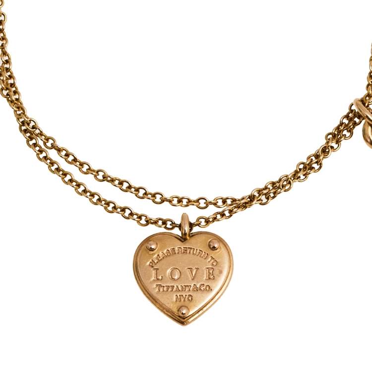 Pre Owned Tiffany & Co. Tiffany Key and Heart Tag 18K Rose Gold Charm Bracelet SM