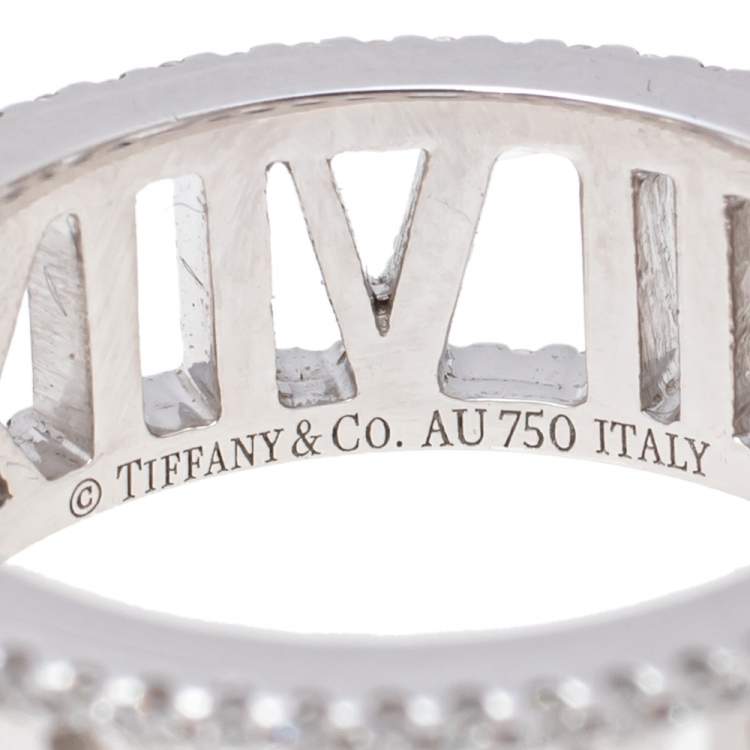 Pre Owned  Tiffany Atlas Diamond 18K White Gold Ring Size 53