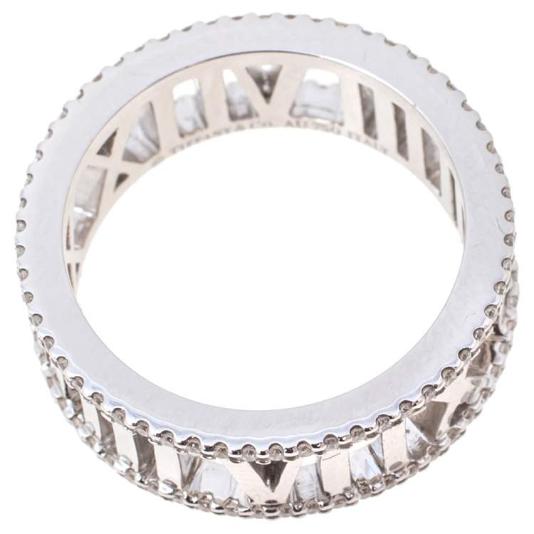 Pre Owned  Tiffany Atlas Diamond 18K White Gold Ring Size 53