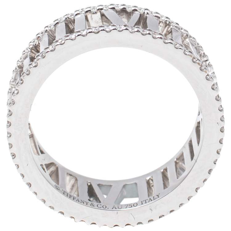 Pre Owned  Tiffany Atlas Diamond 18K White Gold Ring Size 53