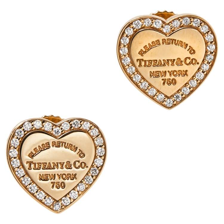 مملوكة مسبقًا Tiffany & Co. Heart Tag Diamond 18K Rose Gold Stud Earrings