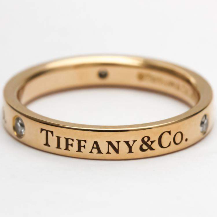 Pre Owned Tiffany & Co. Flat Band 18K Rose Gold Diamond Ring EU 53