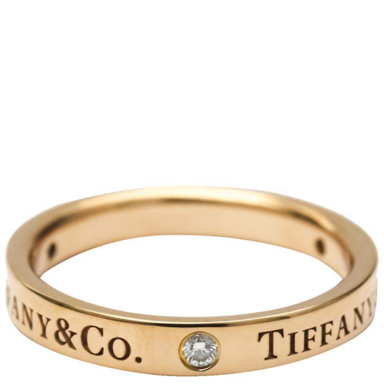 Pre Owned Tiffany & Co. Flat Band 18K Rose Gold Diamond Ring EU 53