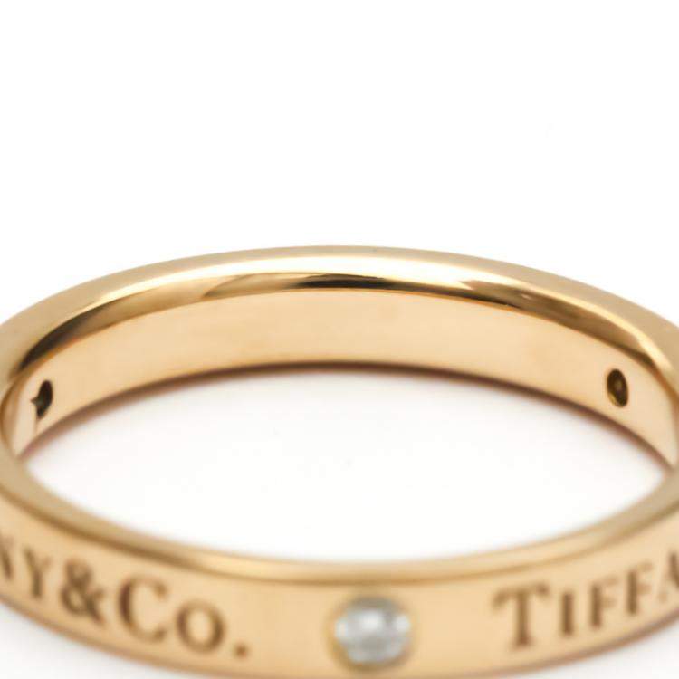 Pre Owned Tiffany & Co. Flat Band 18K Rose Gold Diamond Ring EU 53