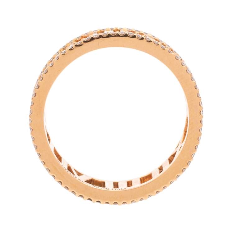 Pre Owned Tiffany & Co. Atlas Diamond 18K Rose Gold Open Band Ring Size 57