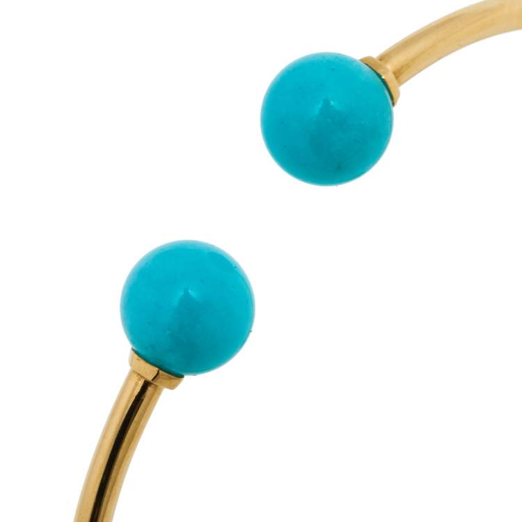 Pre Owned Tiffany & Co. HardWear Ball Wire Amazonite 18k Yellow Gold Open Cuff Bracelet