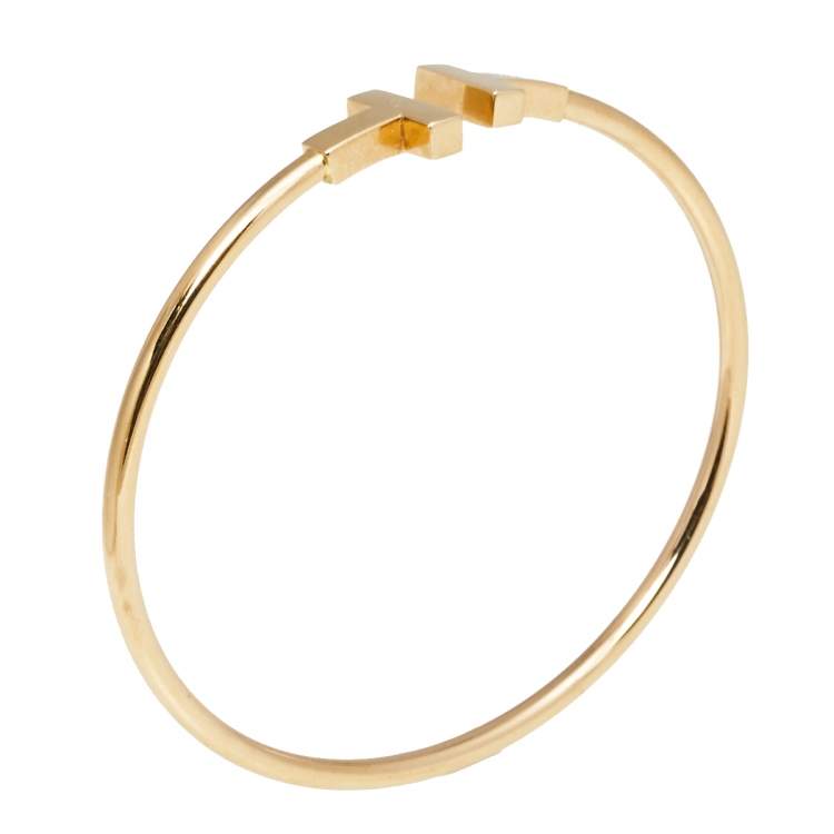 Pre Owned Tiffany & Co. T Wire Narrow 18K Yellow Gold Open Cuff Bracelet 