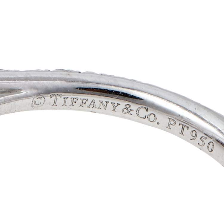 Pre Owned Tiffany & Co. Soleste Pink Tourmaline & Diamond Platinum Ring Size 51