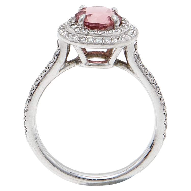 Pre Owned Tiffany & Co. Soleste Pink Tourmaline & Diamond Platinum Ring Size 51