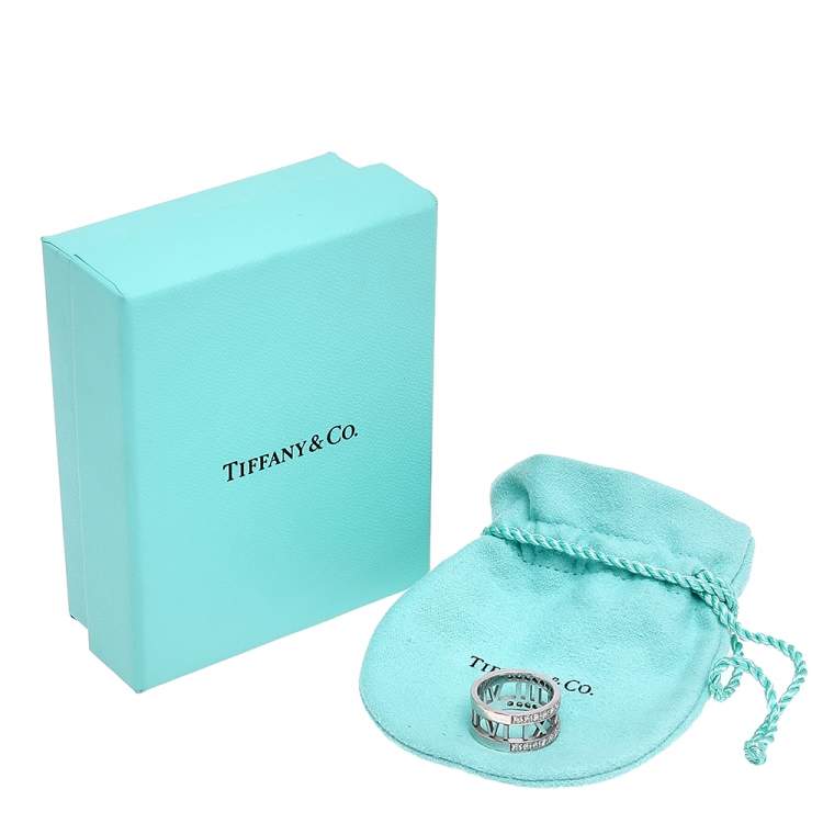 Pre Owned Tiffany & Co. Atlas Diamonds 18K White Gold Open Band Ring Size 49