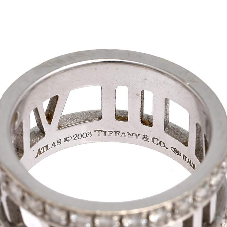 Pre Owned Tiffany & Co. Atlas Diamonds 18K White Gold Open Band Ring Size 49