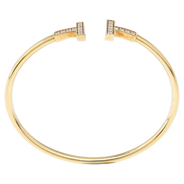Pre Owned Tiffany & Co. Tiffany T Wire Diamond 18K Yellow Gold Open Cuff Bracelet