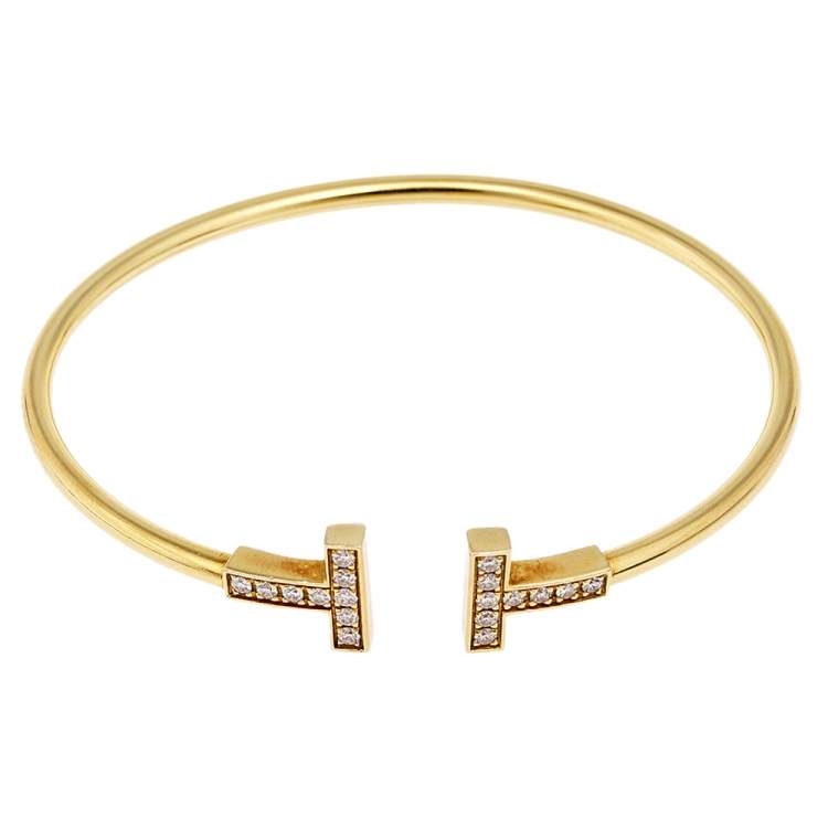 Pre Owned Tiffany & Co. Tiffany T Wire Diamond 18K Yellow Gold Open Cuff Bracelet