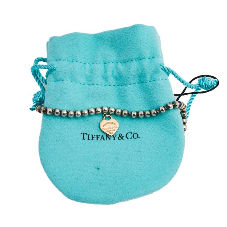 Pre Owned  Tiffany & Co. Heart Tag 18K Rose Gold and Sterling Silver Beaded Charm Bracelet