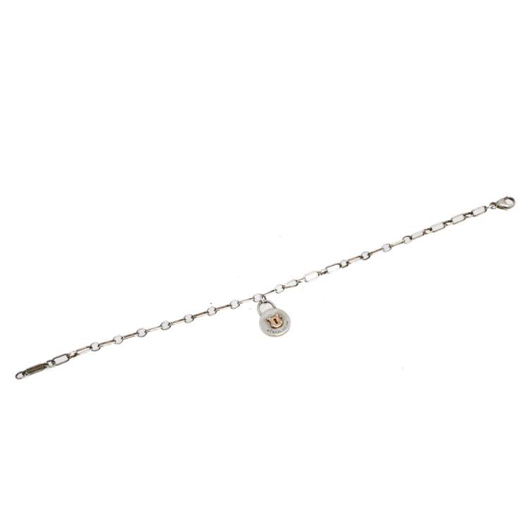 Pre Owned Tiffany & Co. Silver 18K Rose Gold Round Lock Charm Bracelet 