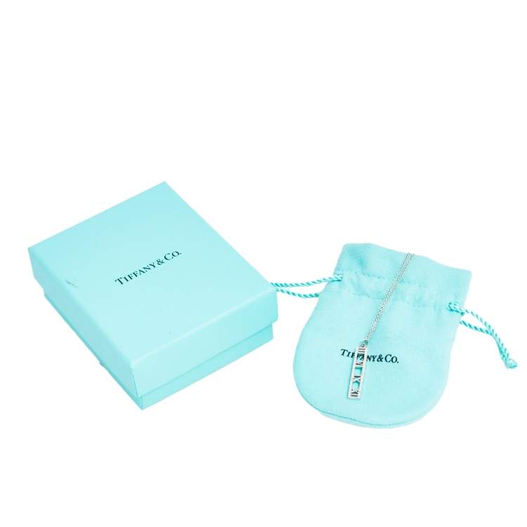 Pre Owned Tiffany & Co. Atlas Diamond 18k White Gold Open Bar Pendant Necklace