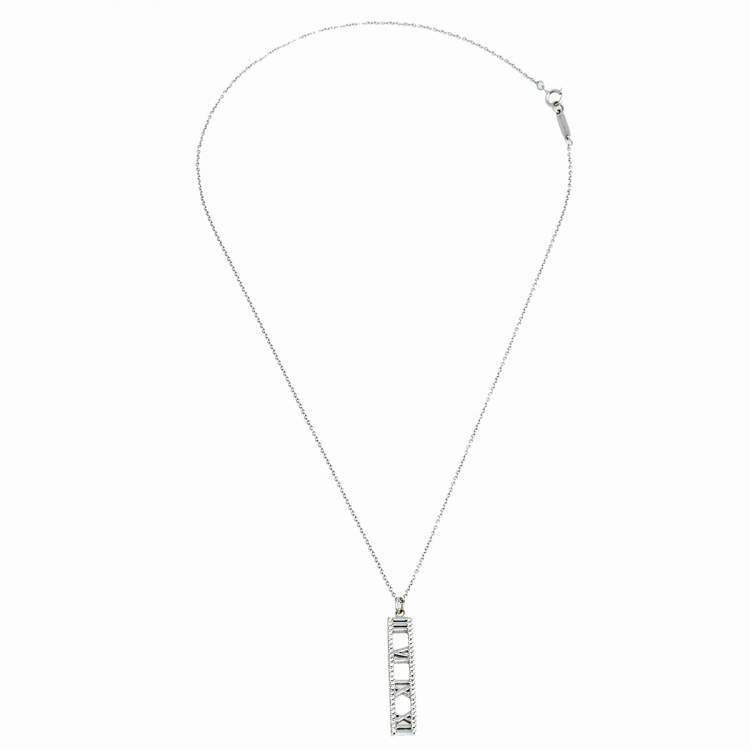 Pre Owned Tiffany & Co. Atlas Diamond 18k White Gold Open Bar Pendant Necklace