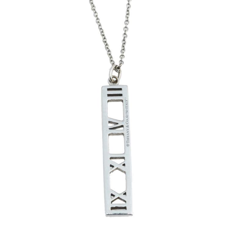 Pre Owned Tiffany & Co. Atlas Diamond 18k White Gold Open Bar Pendant Necklace