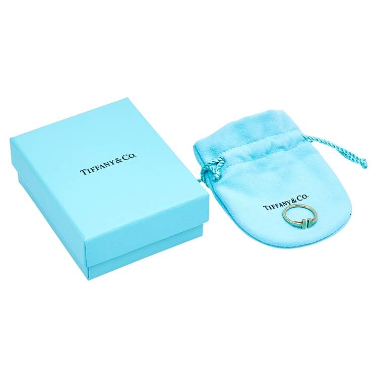 Pre Owned Tiffany & Co. T Wire 18K Yellow Gold Open Ring Size 52