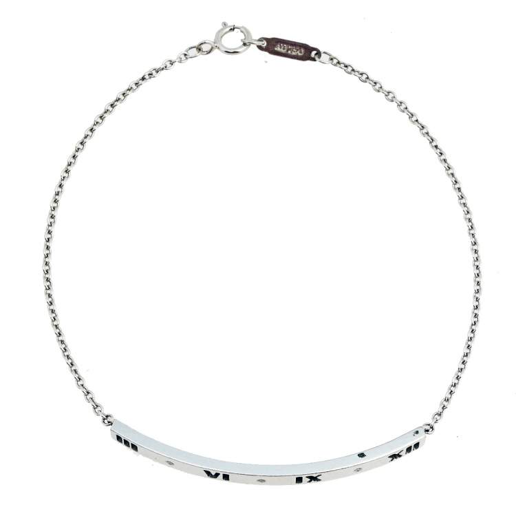 Pre Owned Tiffany & Co. Atlas Pierced Diamond 18K White Gold Bracelet