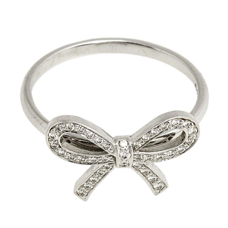Pre Owned Tiffany & Co. Tiffany Bow Diamond Platinum Ring Size 54