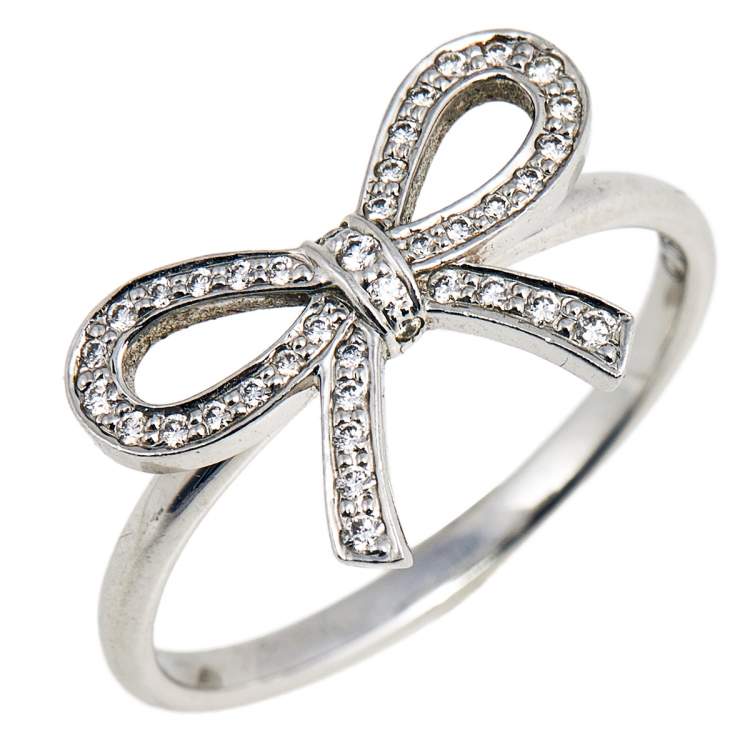 Pre Owned Tiffany & Co. Tiffany Bow Diamond Platinum Ring Size 54