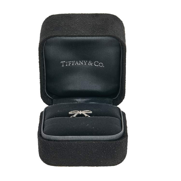 Pre Owned Tiffany & Co. Tiffany Bow Diamond Platinum Ring Size 54