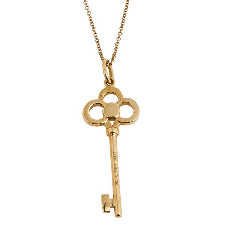 Pre Owned Tiffany & Co. Crown Key Diamond 18k Rose Gold Pendant Necklace