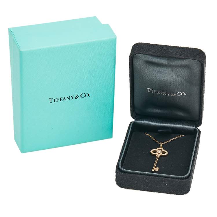 Pre Owned Tiffany & Co. Crown Key Diamond 18k Rose Gold Pendant Necklace