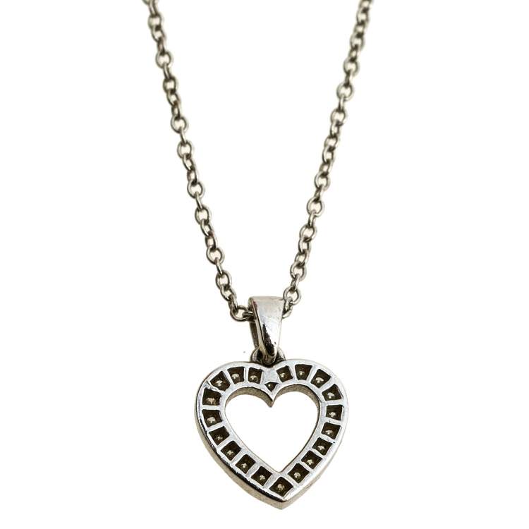 Pre Owned Tiffany & Co. Diamond Heart Platinum Pendant Necklace 