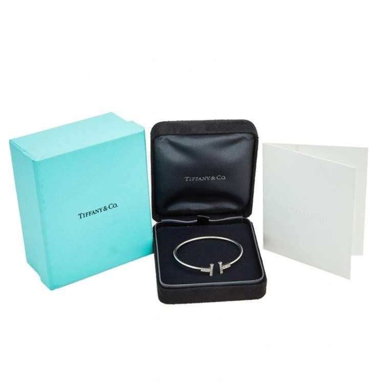 Pre Owned Tiffany & Co. T Wire Diamond 18k White Gold Open Cuff Bracelet SM