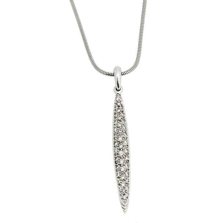Pre Owned Tiffany & Co. Diamond Feather 18K White Gold Pendant Necklace