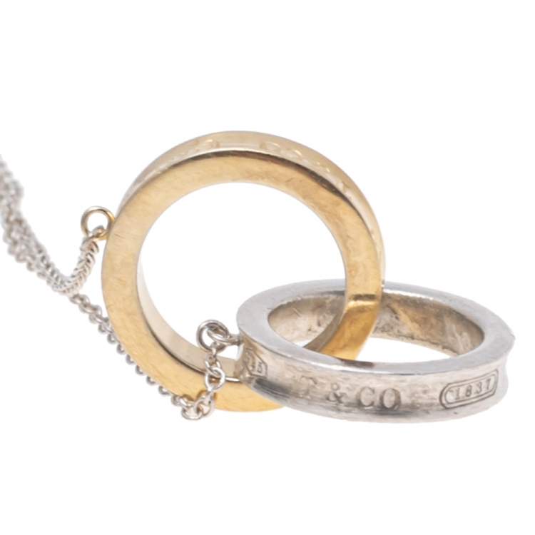 Pre Owned Tiffany & Co. Tiffany 1837 Interlocking Circles Silver & 18k Yellow Gold Pendant Necklace